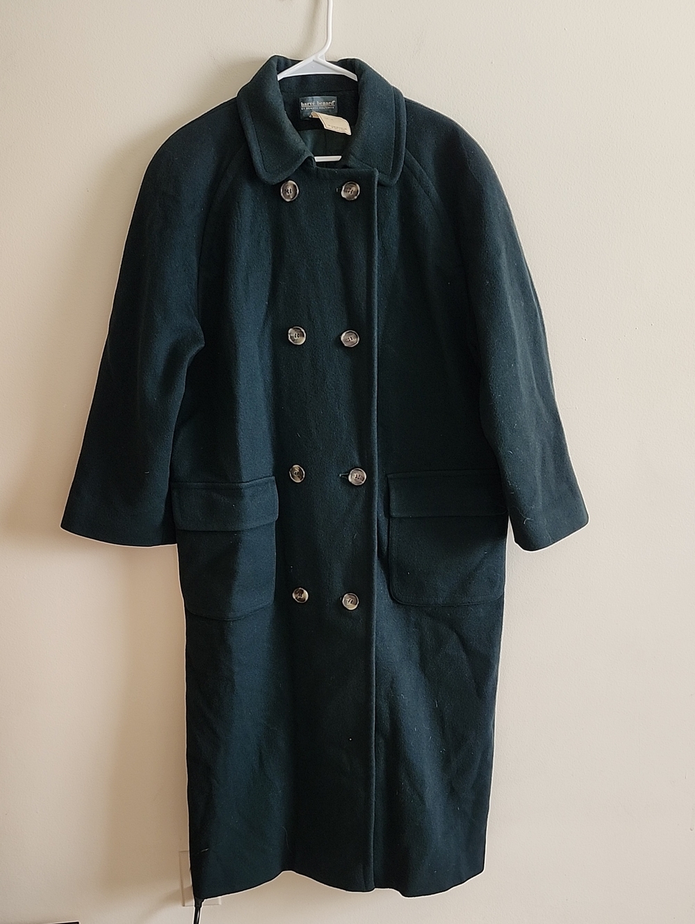 Harve Benard Double-Breasted Dark Green 100 Wool Coat Vintage Made In USA
